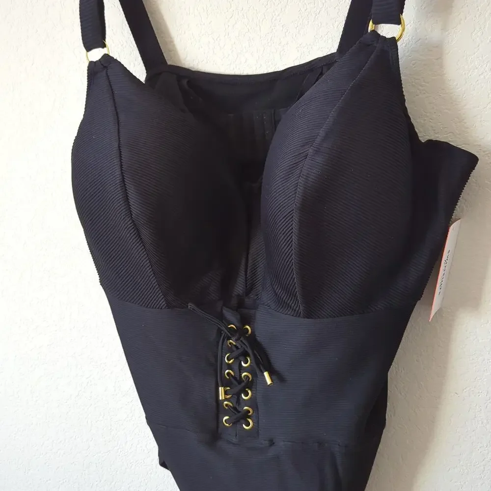 Swimsuits for all Bathing‎ Suit One Piece Womens Plus Size 28 Black Lace Up NWT